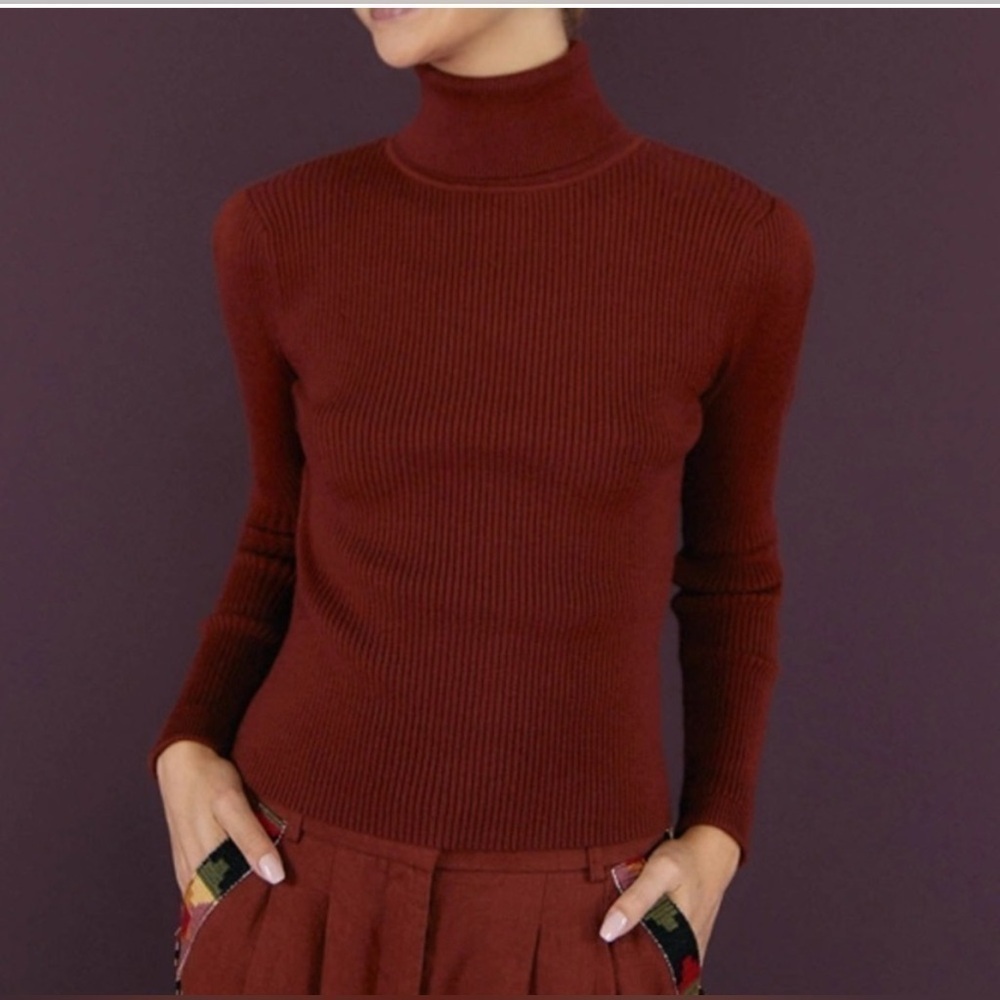 FARM Rio Women’s Brown Knit Blouse Sweater Turtleneck Sz XS